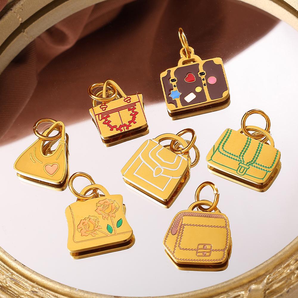 European and American Versatile Creative Color Bag Pendant, Stainless Steel Dripping Oil DIY Bracelet Necklace Accessories