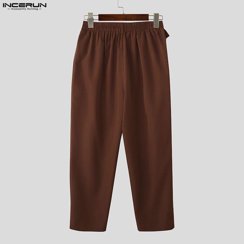 INCERUN Men Back Elastic Waist Casual Long Front Layers Harem Pants Trousers