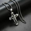 Fashion Men'S Three-Layer Stainless Steel Cross Necklace Does Not Fade Dark Knight Versatile Titanium Steel Necklace Men