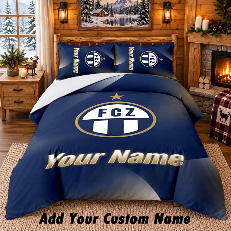 FC Zürich Pattern Bedding 3Pcs Set Custom Name, Bed Sheet And Pillowcases For Home Bedroom