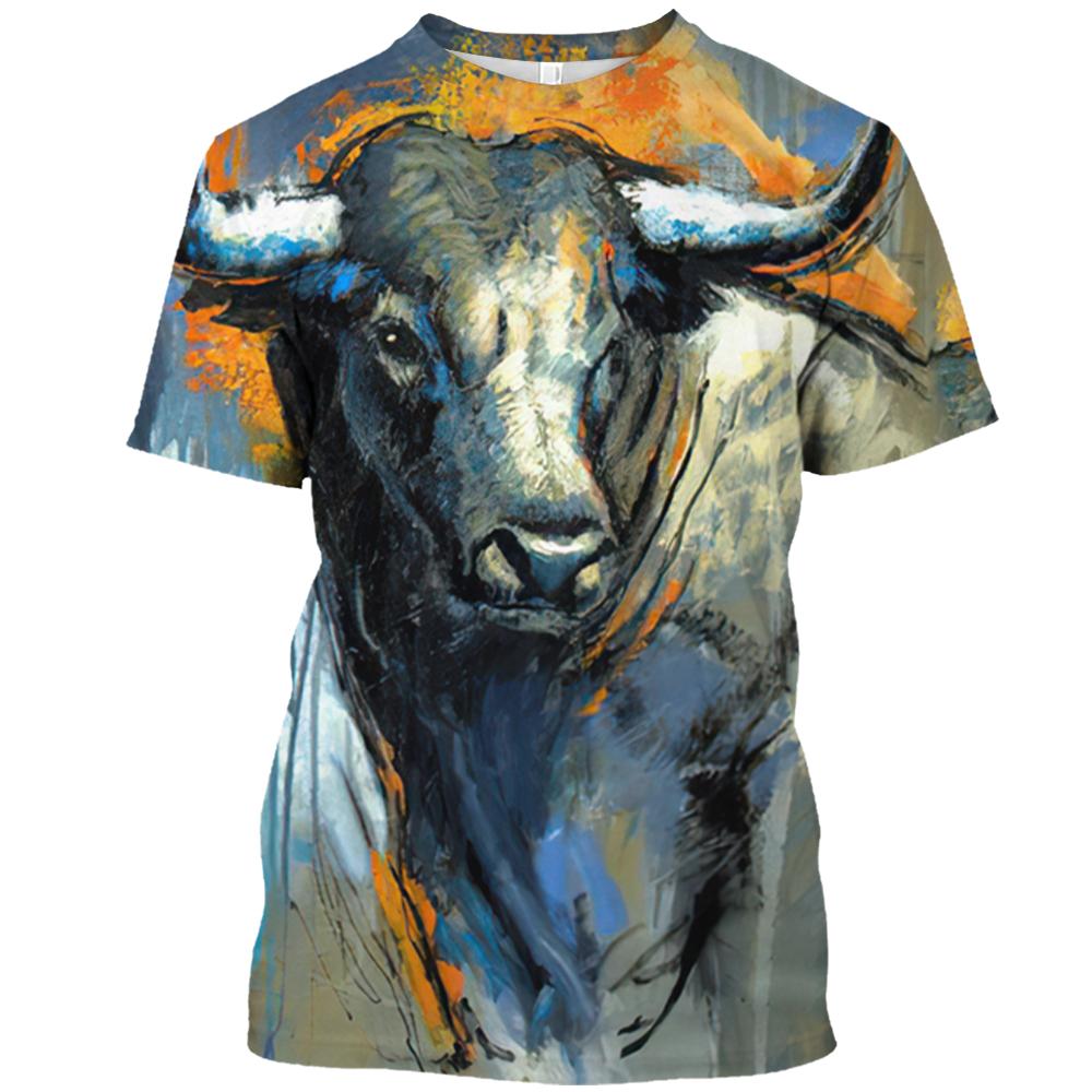 Fashion Kids T-shirt Funny Animal Cow Pattern Print Short-sleeved Bullfight Tops Tees Casual Girl T-shirt Boy Streetwear