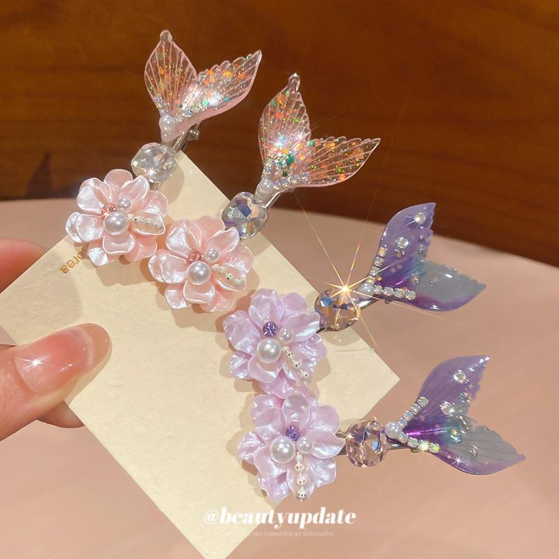 Dream Diamond Flower Fishtail Pearl Hairpin Sweet and Elegant Commuter Versatile Duckbill Clip Design Sense Niche Hair Accessories