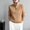 Autumn Winter Solid Color Pullover Zipper Long Sleeve Sweater Knitted Elegant Women's Clothing Half Open Collar All-match Tops