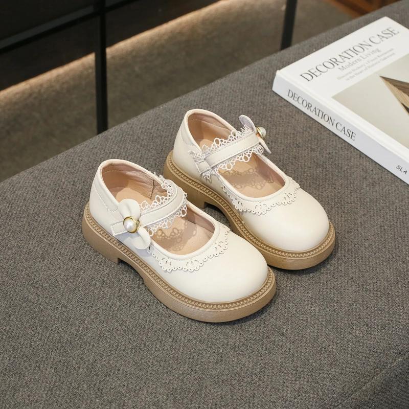 Elegant Girls' Little Leather Shoes 2024 Spring New Children's Mary Jane Shoes Little Princess Soft Sole Cute Kids Versatile PU