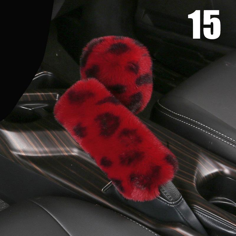 Luxury Leopard Winter Car Steering Wheel Cover Fur Imitation Rabbit Hair Soft Plush Gear Handbrake Case Car Interior