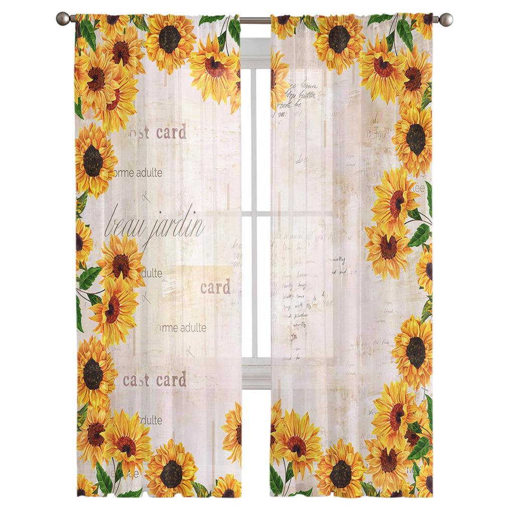 Farm Retro Flower Sunflower Tulle Curtains For Living Room Home Decor Window Curtain Kitchen Sheer Voile Curtain