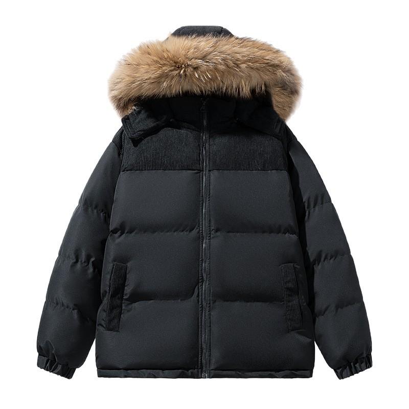 Winter Unisex Oversized Hooded Cotton Puffer Jacket With Faux Fur Collar Warm Thick Outerwear Men Women