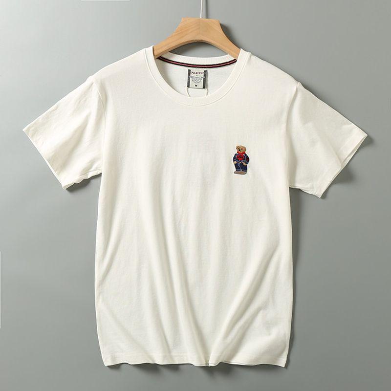HK Ten Thousand Needle Bear Comfortable All-Match Casual Half Sleeve Embroidery White 2XL