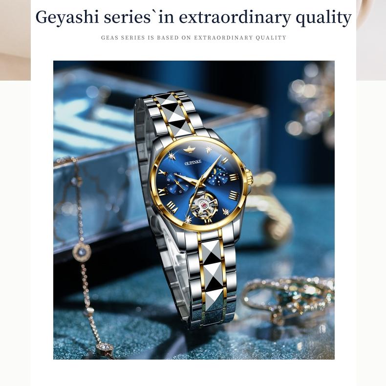 OUPINKE Waterproof Moon Phase Tourbillon Automatic Mechanical Watch Women's Watch Women's Watch