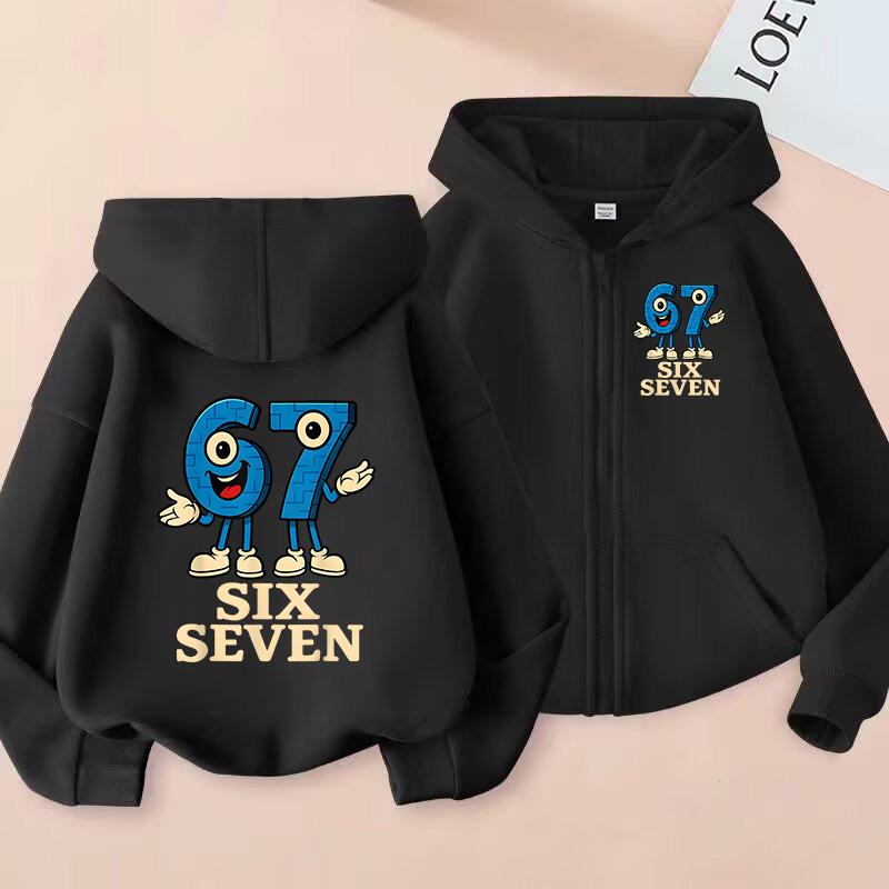 Nuovi Felpe con Zip Six Seven per Bambini Divertenti 67 Sweatshirt Brainrot Bambino Ragazza Ragazzo Felpa con Cappuccio e Zip Top Moda Casual