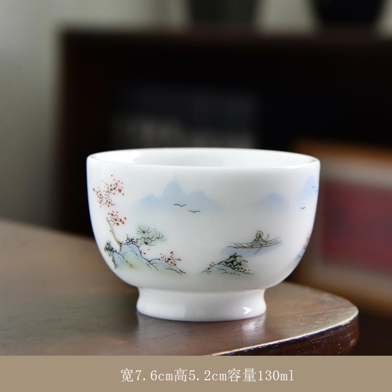 Ice Type Ceramic , Sheep Fat Jade Porcelain Hand-painted Master Single Cup, Large Size Tasting Tea Bowl, Household Kung F