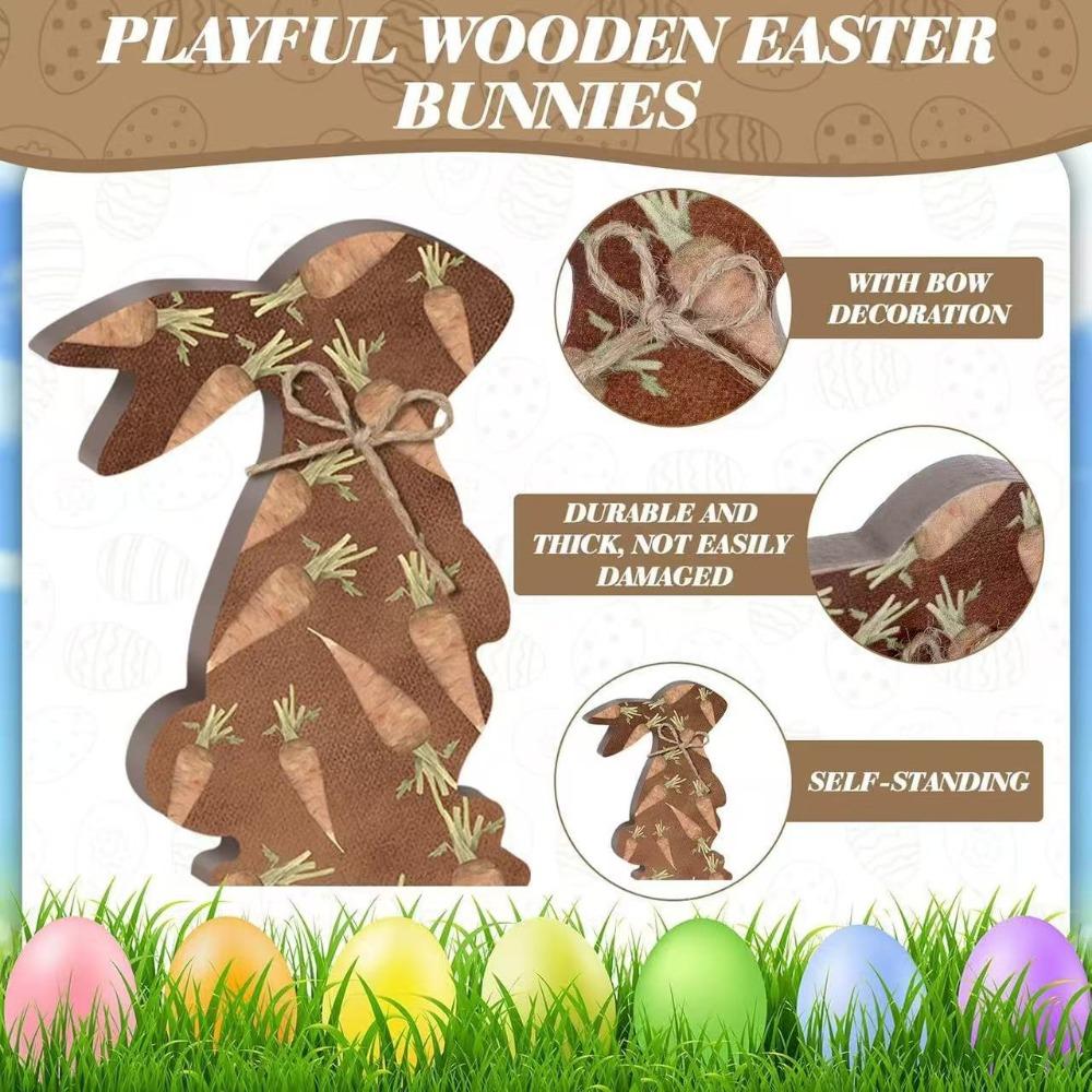 4/5 Piece Printed Easter Wooden Rabbit Ornament With Bowknot Standing Bunny Ornament  Shop