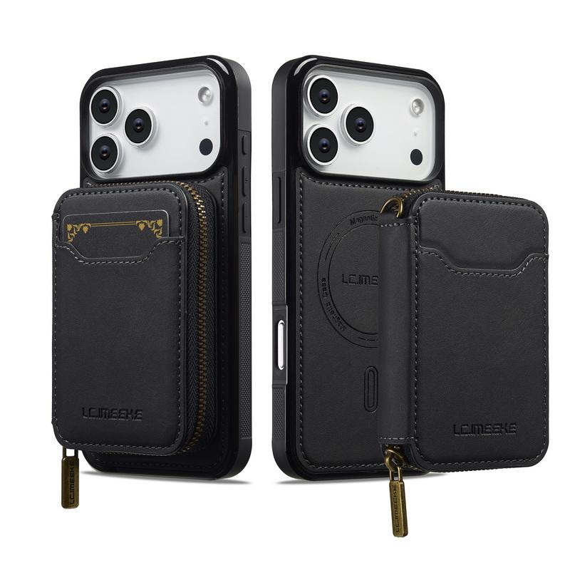 

Magnetic Leather Card Bag Wallet Case For iPhone 17 Pro Max iPhone 16 15 14 13 Pro Max 12 11 Air Luxury Multi-function Card Holder Phone Back Cover For iPhone 17 чёрный