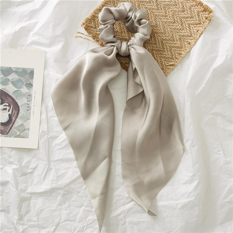 28cm Long Ribbon Satin Scrunchies Solid Color Fashion Bow Ponytail  Hair Ties Women Girls Elastic Hair Bands Headwear Accessory