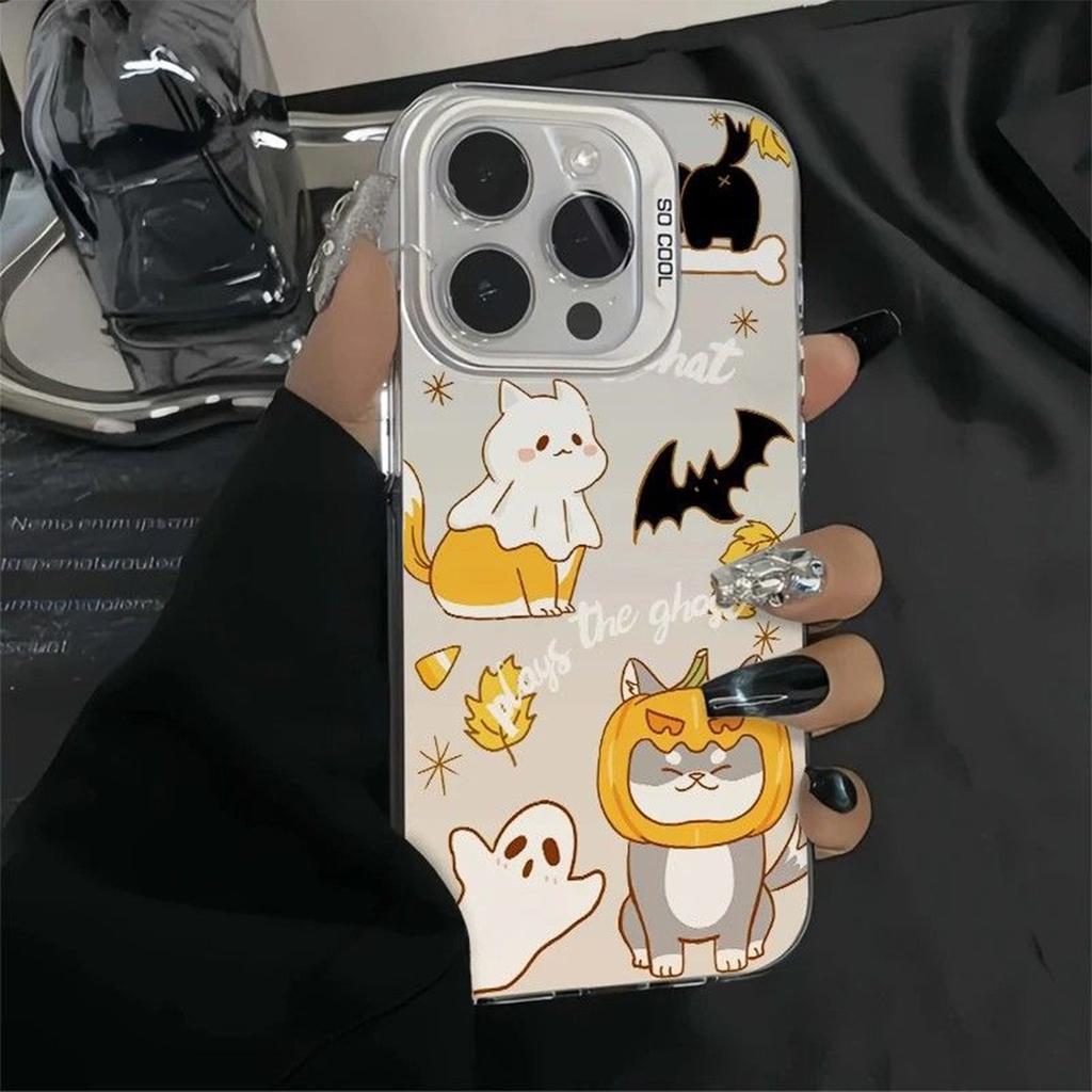 Halloween Silver IMD Phone Case for Apple 17PROMAX Halloween Air Skull Pumpkin Phone Case