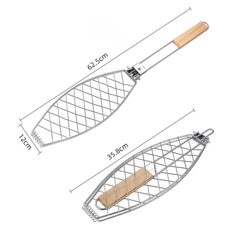Roasting Fish Grilling Basket Vegetable with Folding Handle DIY Flexible Nonstick Outdoor Barbecue Tool Portable Burger Mesh BBQ
