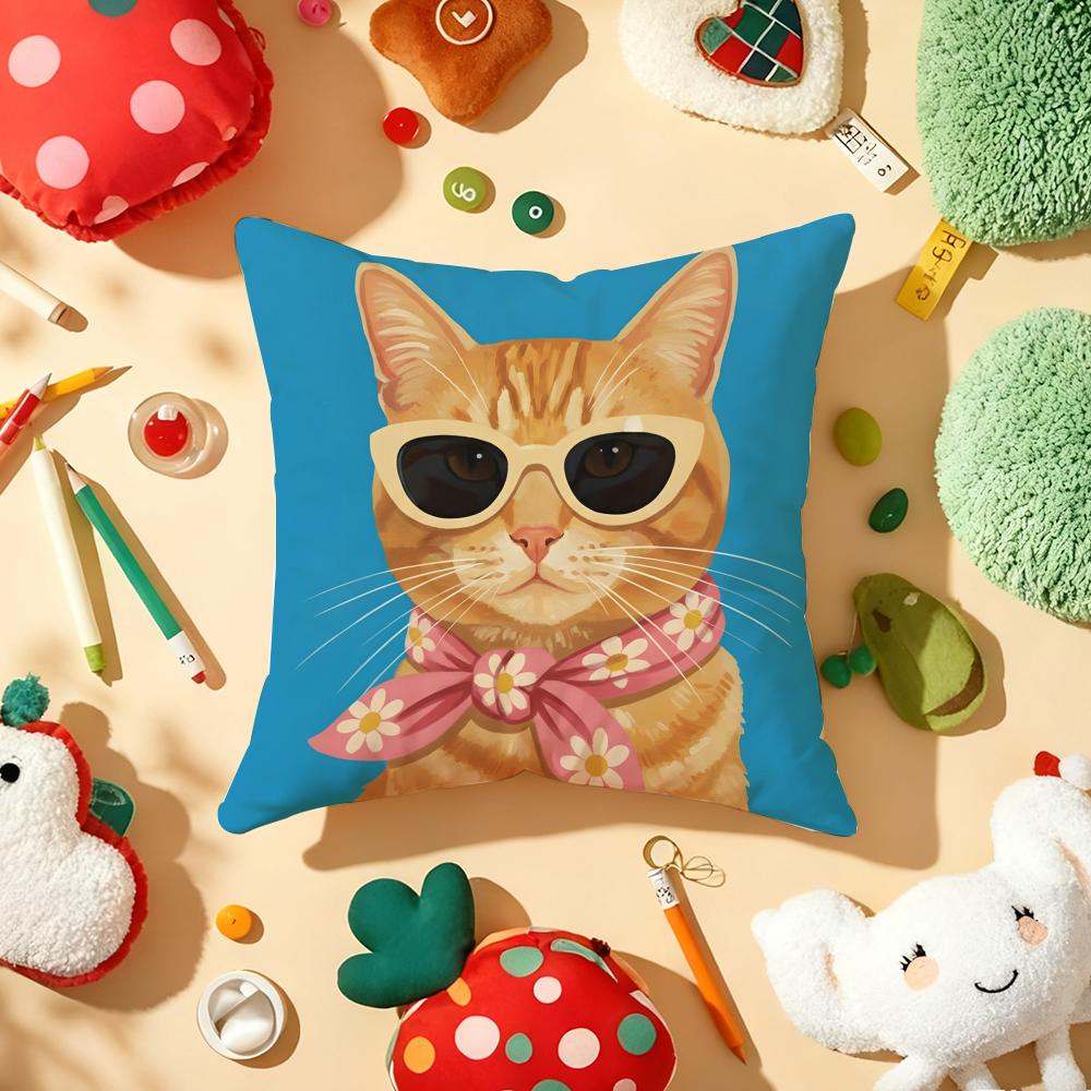 Art Cat Cute Cushion Cover Plush Fabric Soft Double-Sided Printed Sofa Warm Winter Home Child Gift Pillow Case