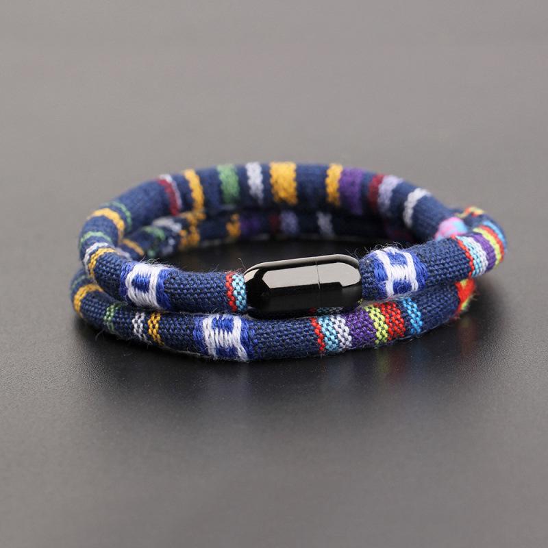 Men's Ethnic Fabric Magnetic Buckle Bracelet - Available in Various Colors