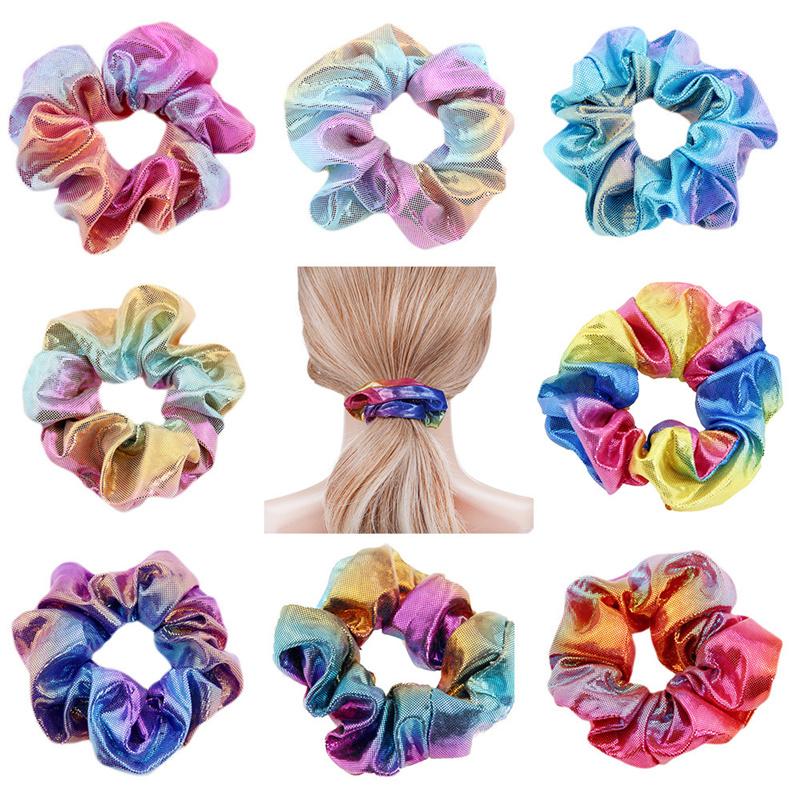 10pcs/lot Shiny Gradient Rainbow Scrunchy for Women Ponytail Holder Hair Ties Elastic Hair Bands Lady Girls Hair Scrunchies