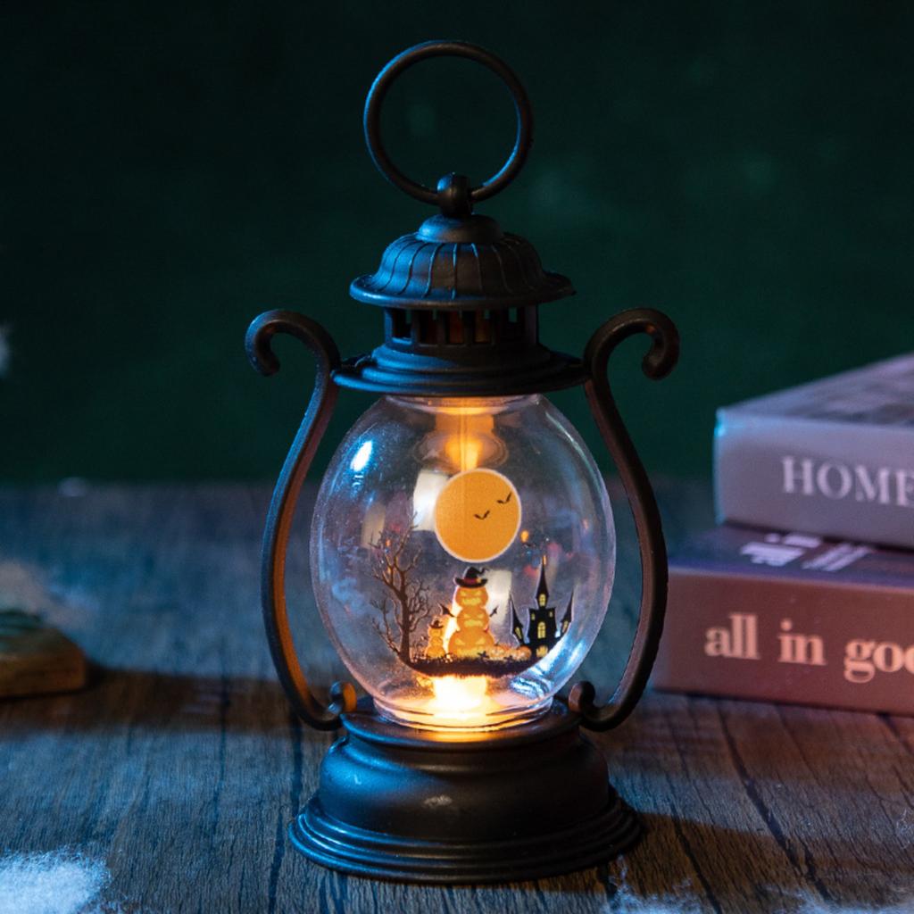 Vintage Oil for Halloween Decorations - Retro Antique Tabletop Lamp with Handle for Indoor Outdoor Use