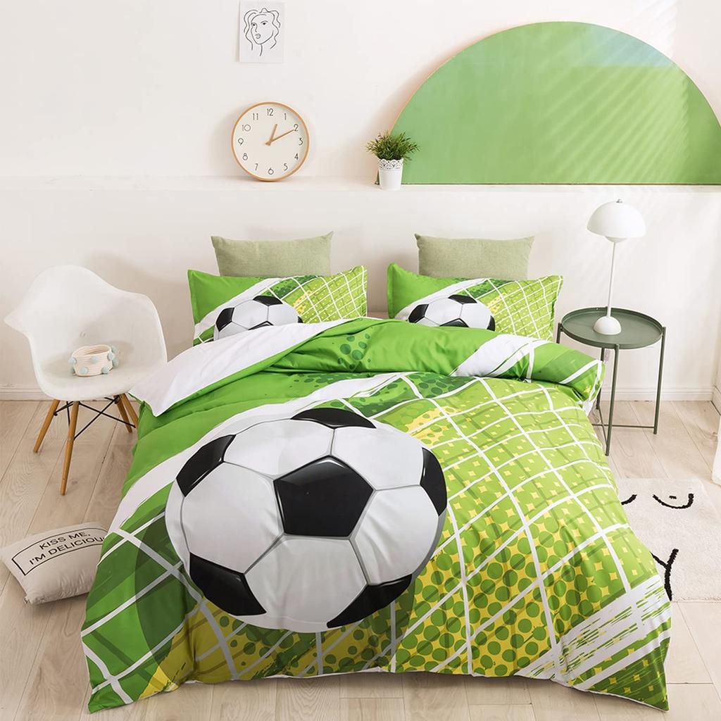 Lenjerie de pat de familie Deluxe Pat de o persoană Pat dublu Față de pernă imprimată fotbal 3D și husă de pilota 2/3 seturi Lenjerie de pat de familie pentru dormitor