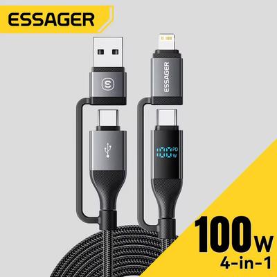 Essager 4 In 1 Digitalanzeige USB-Kabel Typ C 100W PD Schnellladekabel für iPhone Macbook iPad Xiaomi Typ C Lightning-Kabel