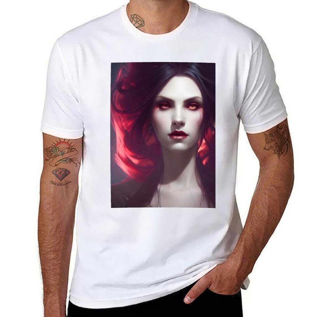 Sexy Brünette Vampir Verführerin Kunstwerk T-Shirt Einfaches Lässiges Kurzarm Baumwoll-T-Shirt
