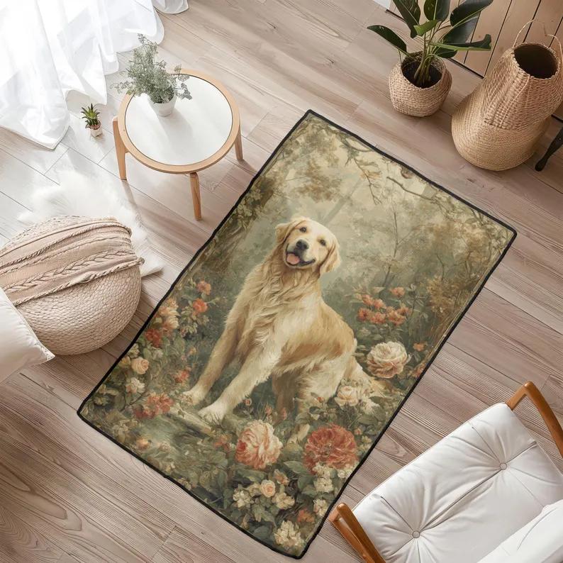 

Golden Retriever Rug Dog Cat Lover Hobby Carpet Art Pet Owner Gift Area Rug Dog Housewarming Floor Mat Vet Office Decor Rug 40cmx60cm
