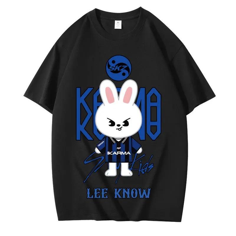 KPOP KARMA HYUNJIN Με Σχέδιο Κινουμένων Σχεδίων Σούπερ Μεγάλο Casual Χαριτωμένο Μόδα Γυναικείο T-shirt Κορεάτικη Μόδα Θαυμαστές Βαμβακερό T-shirt Harajuku Top