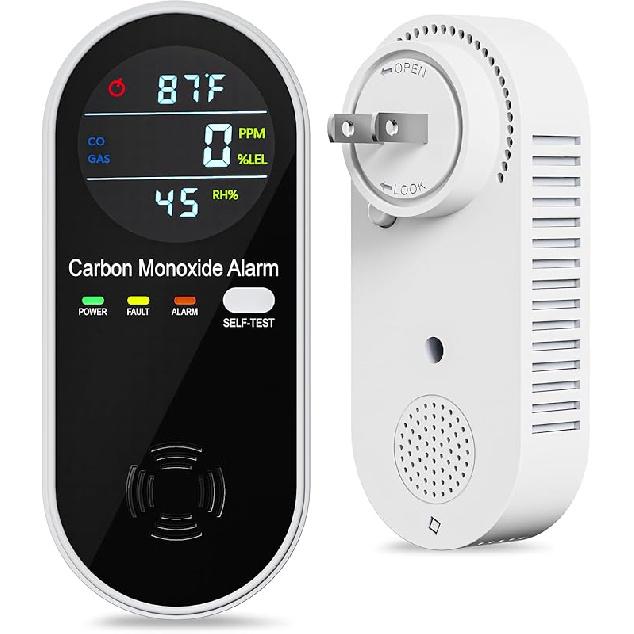 

Детектор витоку природного газу та чадного газу 4-в-1 з вимірюванням температури та вологості для дому, кухні, автофургона (2 пачки) 1-PACK