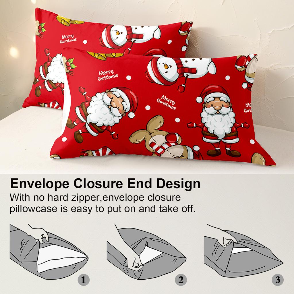 3pcs/set Christmas Reindeer Snowman Bedding Set Includes 1 Duvet Cover And 2 Pillowcases Soft And Skin-Friendly