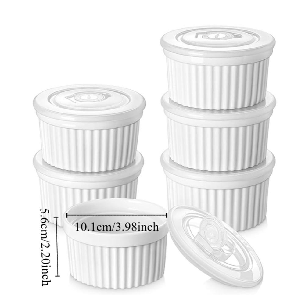 6pcs with Lid Ramekin 8 Oz Pudding Cup Multifunctional Soup Cup  Custard