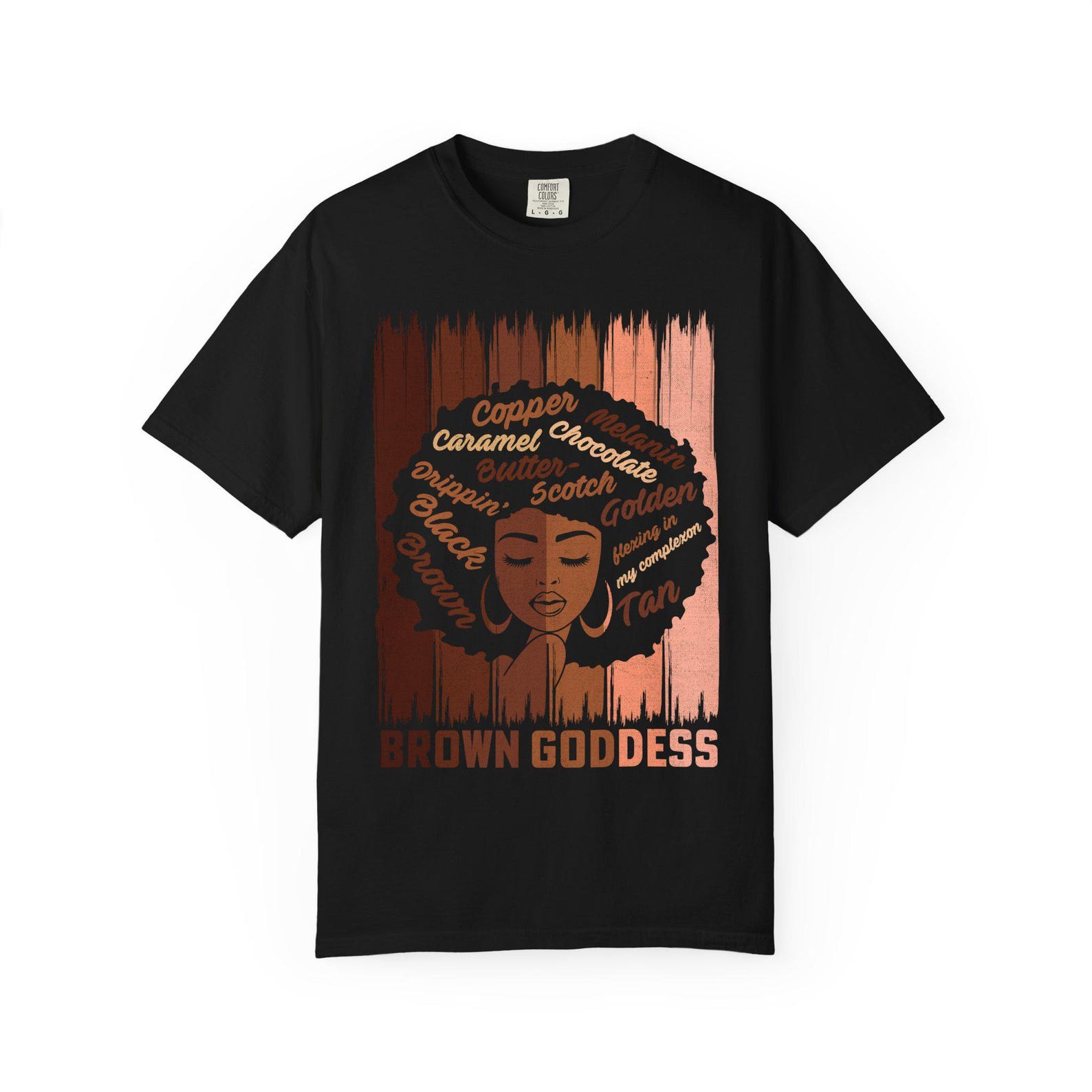 Brown Goddess Afro Illustration T-shirt | Melanin Shades Typography 3XL