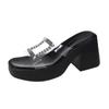 2024 High Quality Women's Shoes Summer Fashion Open Toe Solid Color Women's Slippers Transparent Rhinestone Women's High Heels