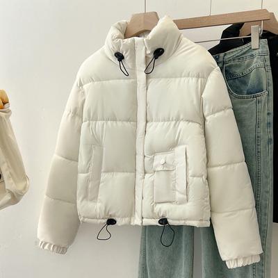 Autumn Winter Thicken Warm Parka Women Casual Solid Color Pocket Loose Short Stand Collar Coat Jackets Outwear