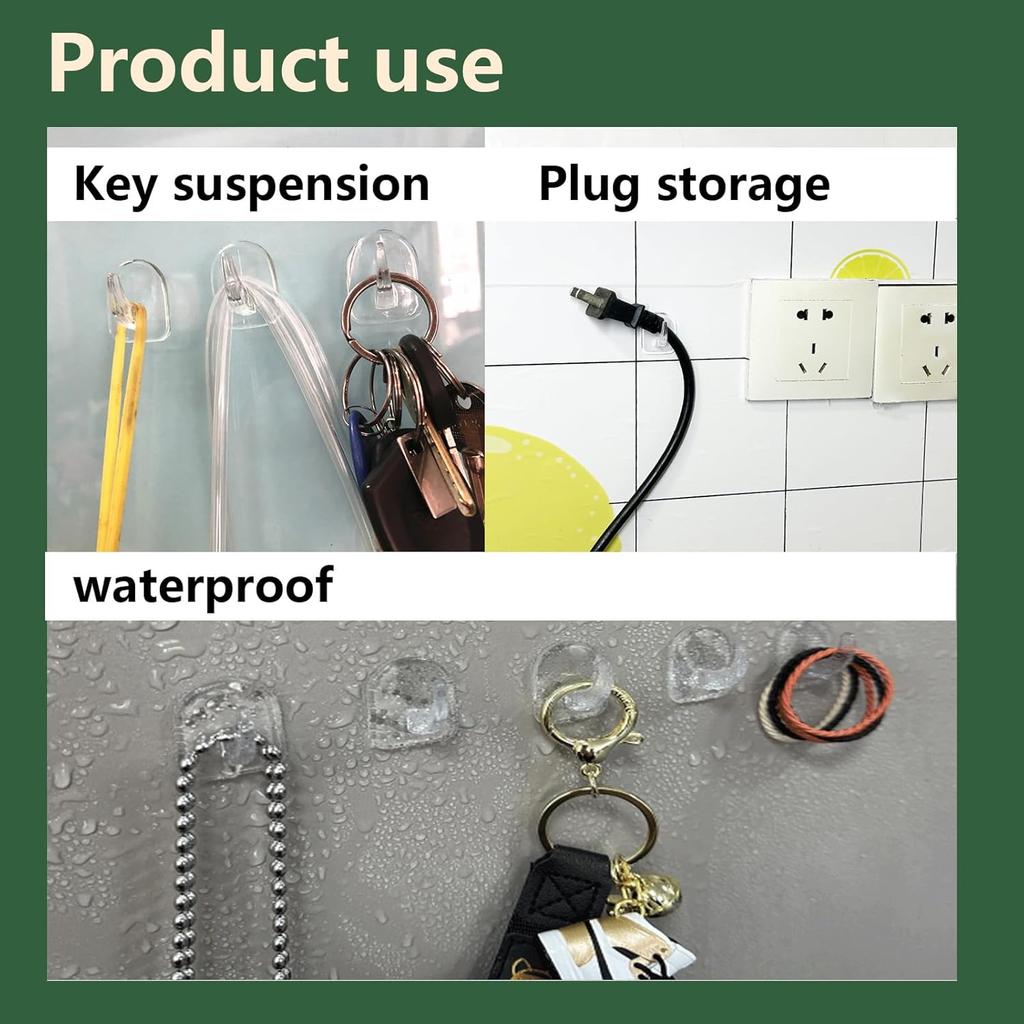 30 PCS Clear Adhesive Wall Hooks - Transparent Acrylic, Reble & Non - Marking. Ideal for Kitchen, Bath, Bedroom & Office