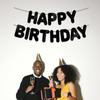 Pre-Strung Happy Birthday Black Glitter Banner, Black Birthday Party Decorations for Men, BDAY Party Backdrop Sign for Him
