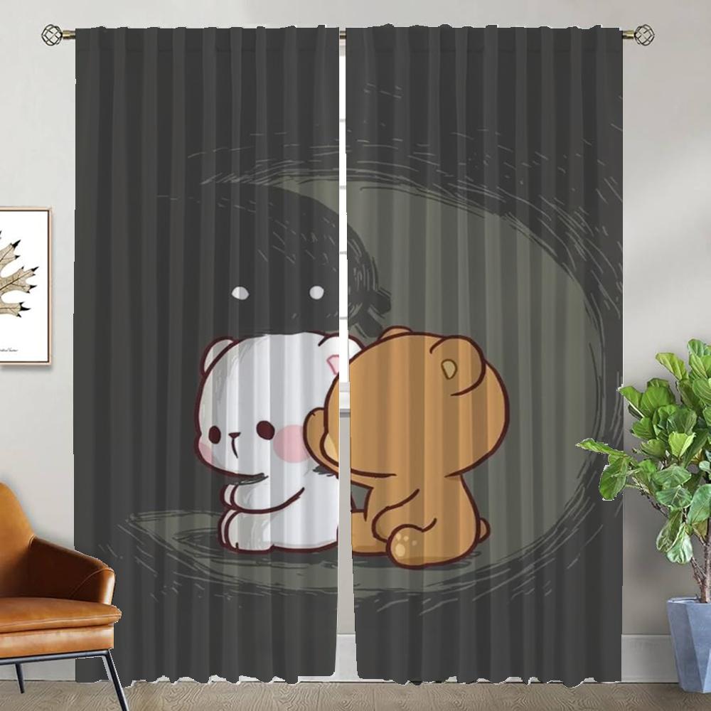Kawaii Bear Curtains for Bedroom Window Curtain for Room 2 Panel Shades Partition Halloween Decoration Home Interior Curtains
