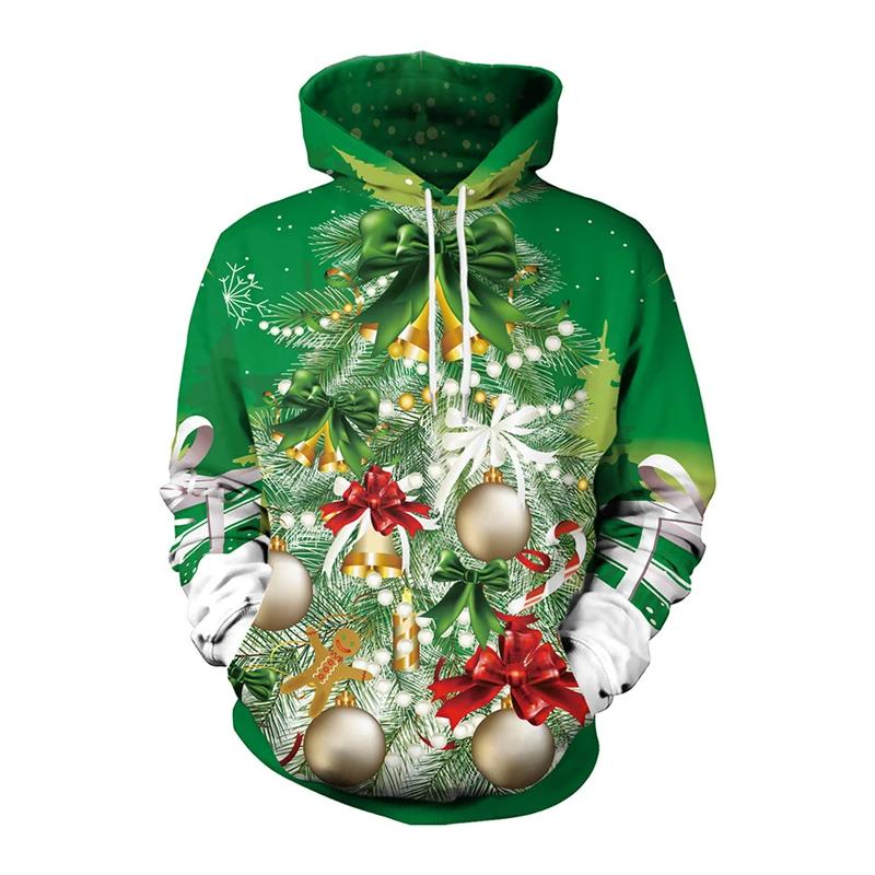 Christmas Tree Xmas Santa Snowman Hoodie Men Autumn Winter 3D Print Long Sleeve Pullover Streetwear Clothing Tops High-quality