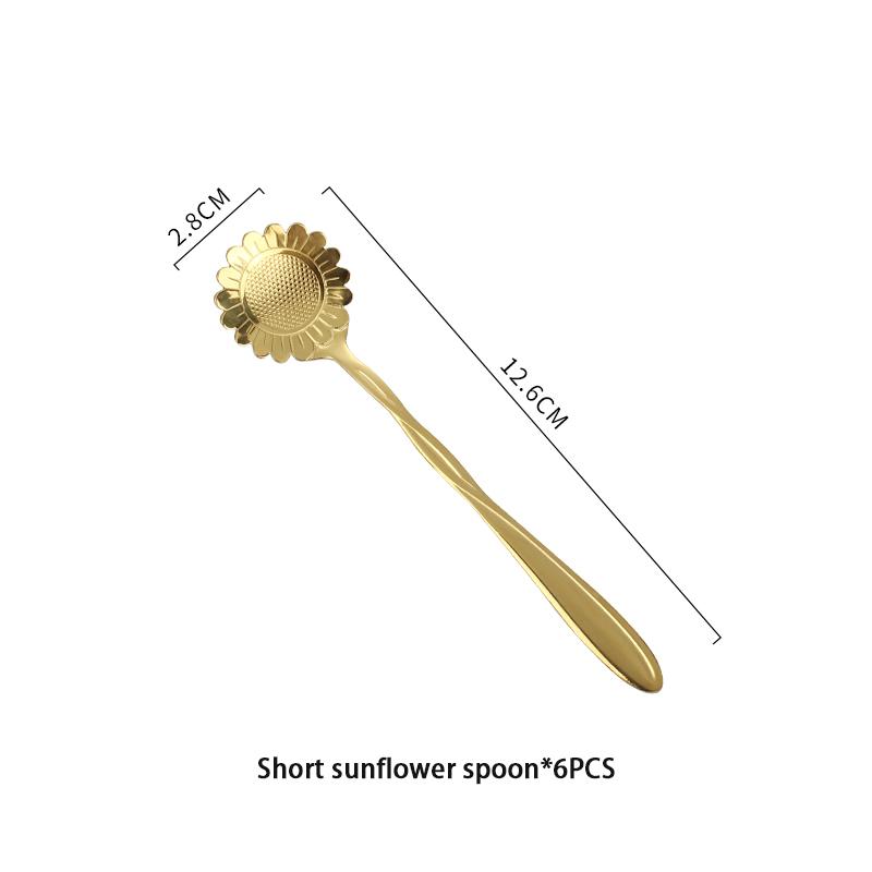 6pcs Gold Flower Stainless Steel Tea Spoons Set Coffee Spoon Honey Dessert Ice Cream Scoop Teaspoon Cafe  Long Handle Tableware