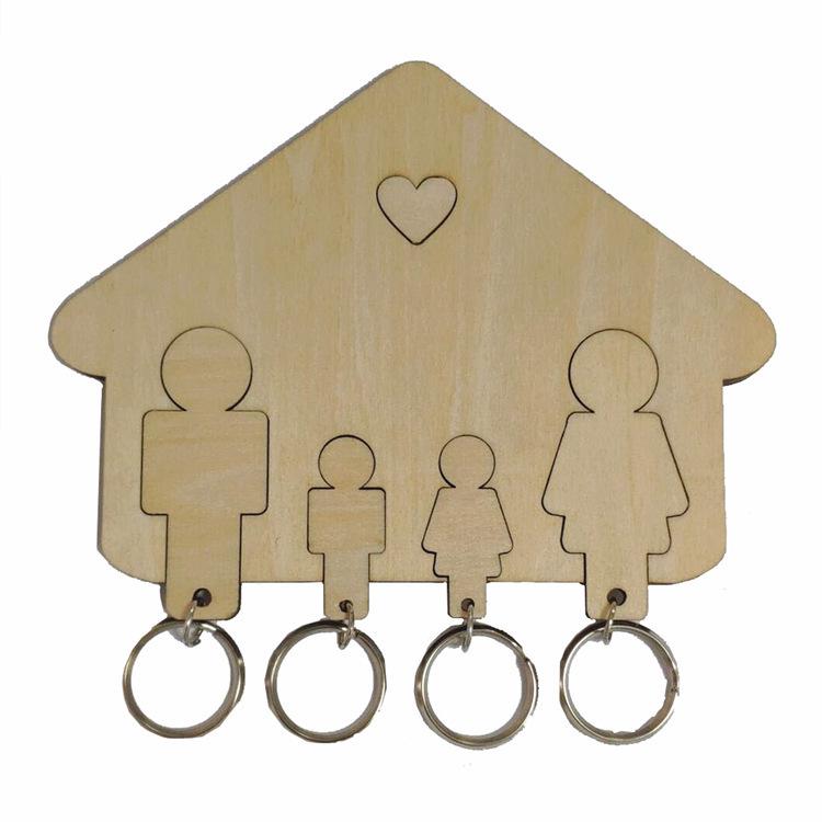 Handmade Wooden Entryway Key Rack for Four, Wall-Mounted Hook