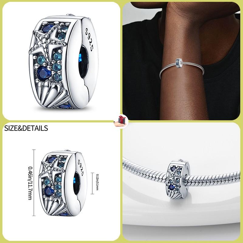 Compatible With Bangle Bracelet High Quality Fine Jewelry Inlaid Zircon Charm Bead Components Copper Metal Starfish and Sea Shell Clip Bead