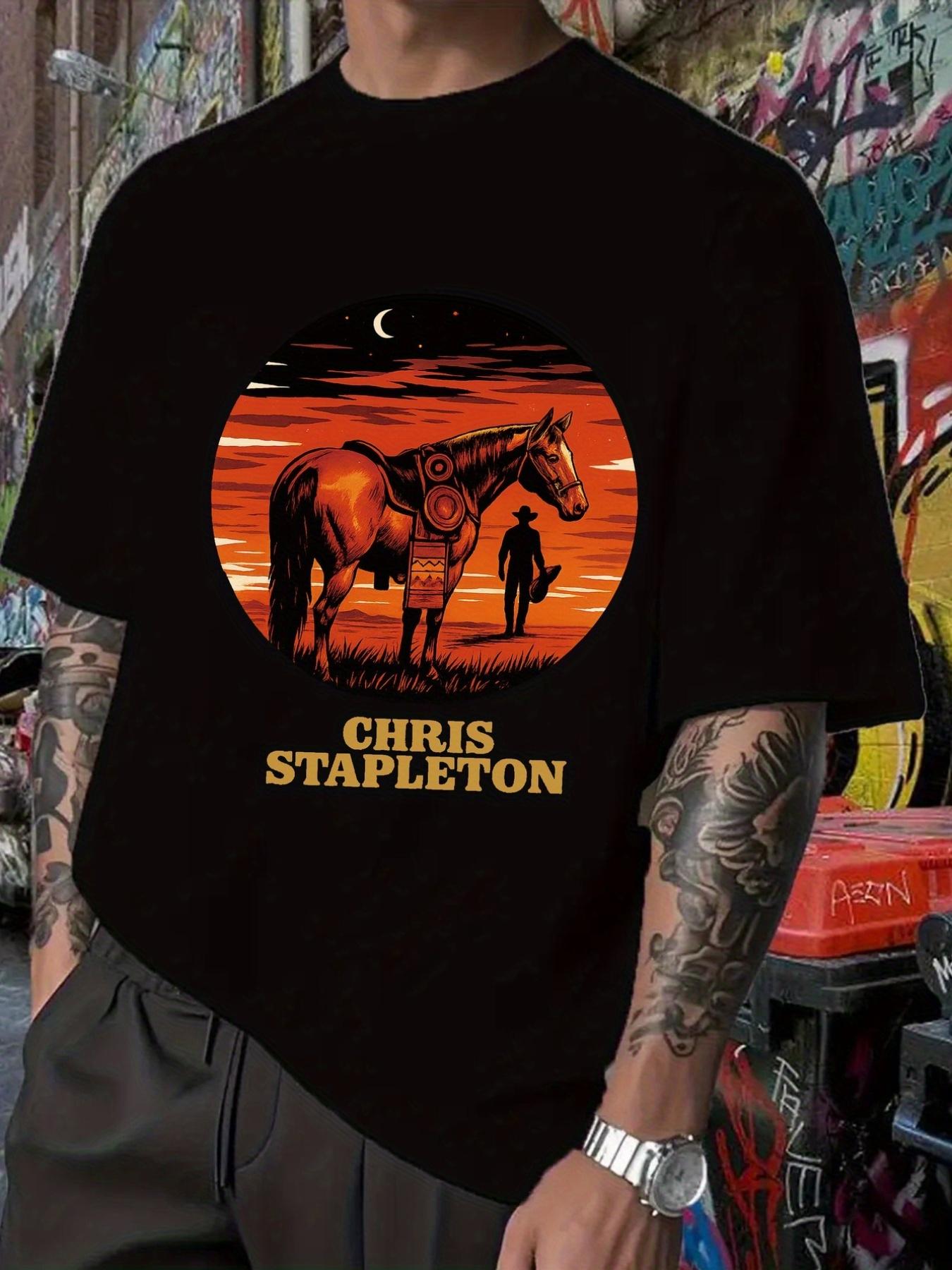 Chris Stapleton Graphic T-shirt - Western Cowboy Design with Horse & Silhouette XXXXL