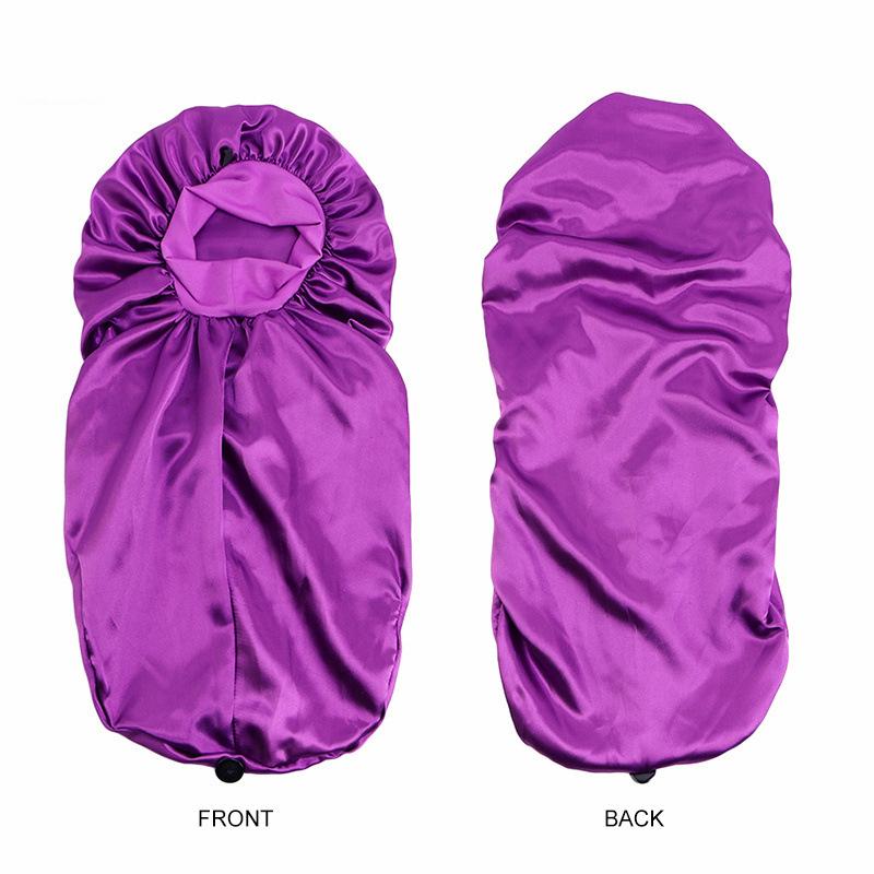 Custom Satin Long Reversible Braid Adjustable Silk Satin Sleeping Bonnet With Button