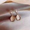 New Vintage Marble Opal Stone Big Stud Earrings Women Fashion Temperament Ear Stud Circle Pearls Stone Jewelry