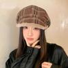 Autumn and Winter Retro Beret Plaid Plush Warm Plush Versatile Thickened Octagonal Hat Duck Tongue Painter Hat