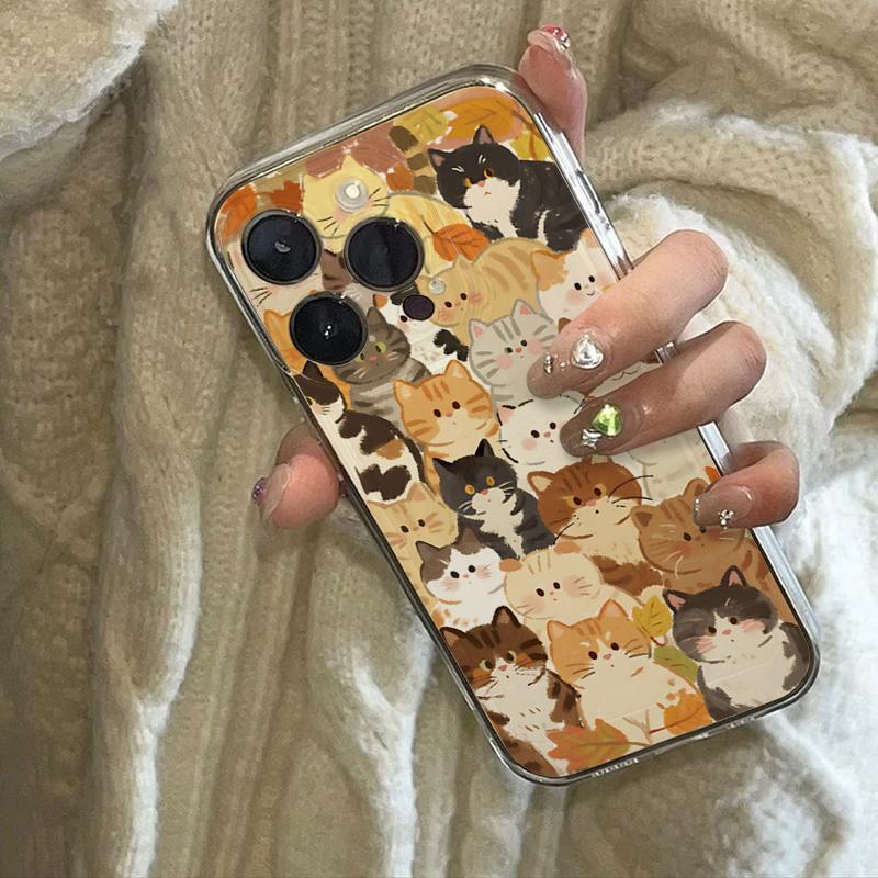 Kitty Party Soft Phone Case For iPhone 16 15 14 13 12 11 Pro Max 16E Plus SE2 12 13 Mini Vibrant Lily Print Clear Cover