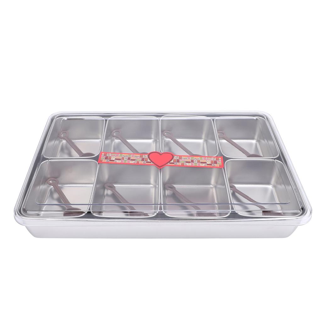 Condiment Caddy Server with 8 Containers Serving Tray Platter with 8 Spoons for Bar Accessories Fruit Salad Party