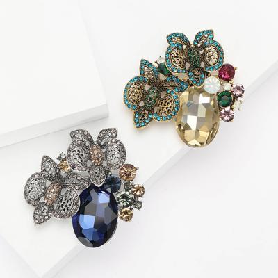 סיכת פרח ריינסטון סגסוגת וינטג' אופנתית צדדית מעודנת לנשים חליפת צעיף סיכת סיכת קישוט