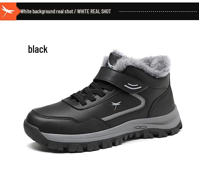 Red Dragonfly Men's Winter High-Top Casual Shoes: Velvet Warm, Soft-Sole, Non-Slip for Middle-Aged and Elderly.